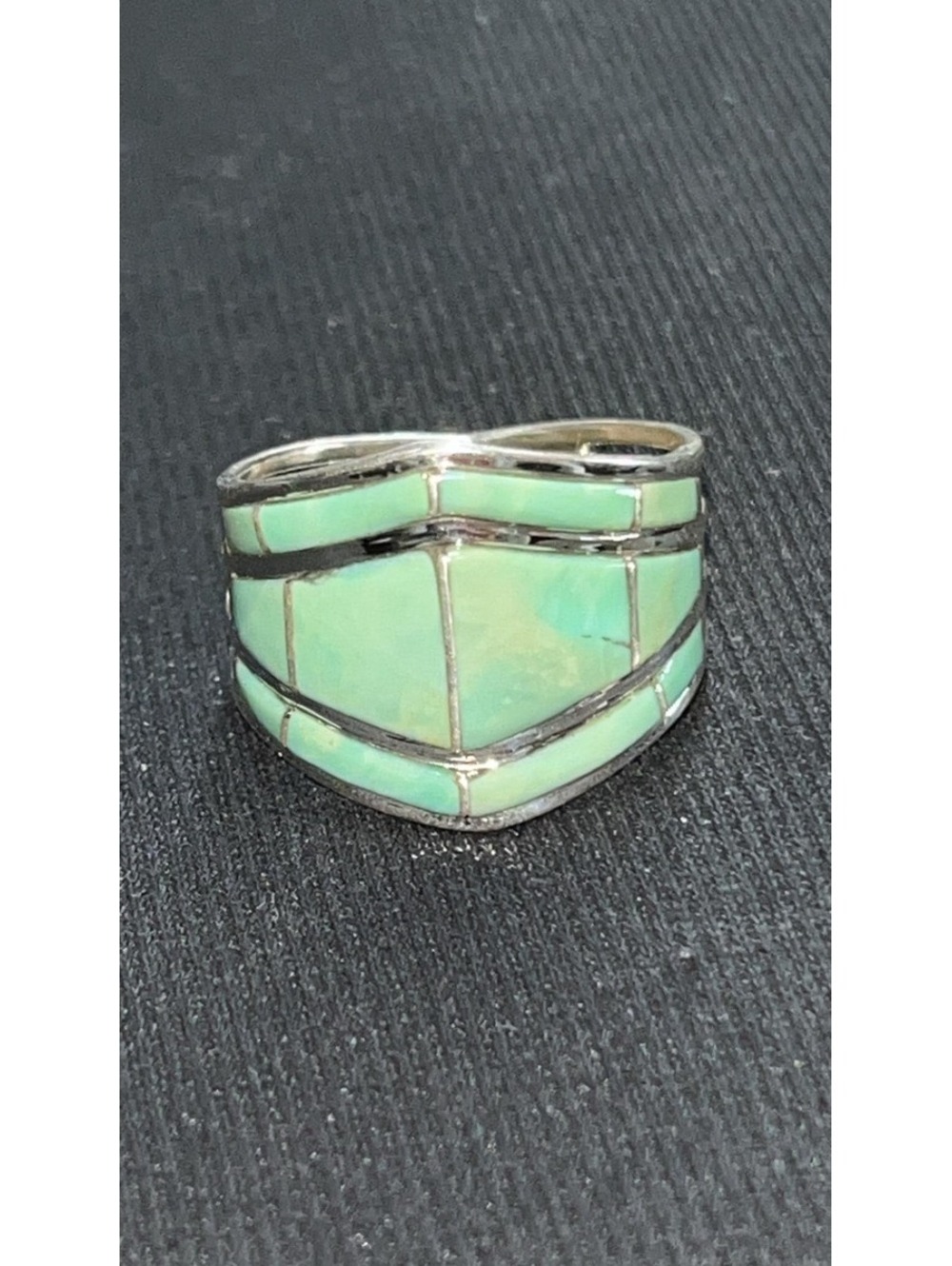 Navajo sterling silver turquoise inlay ring size 8.5 -Andrew Enrico